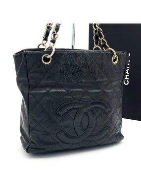 Chanel Quilted Petite Shopping Tote PST Caviar Leather Black